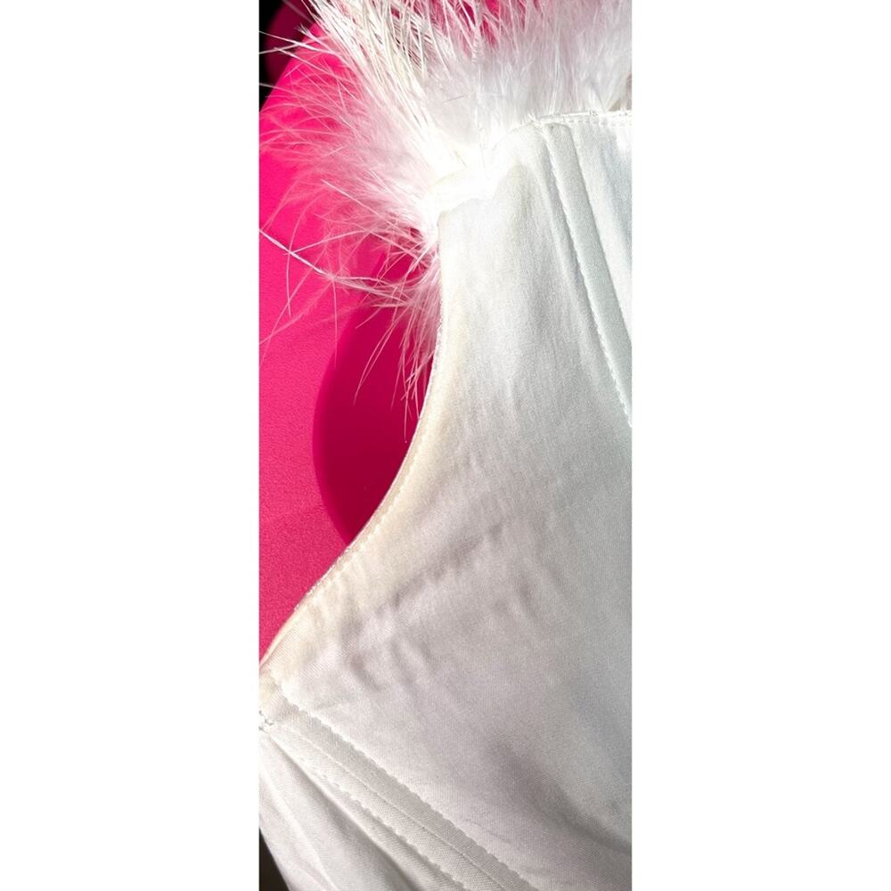 Sau Lee Jayde Sateen Jacquard Feather Hem Ivory White Mini Dress Size 14 - Picture 9 of 13